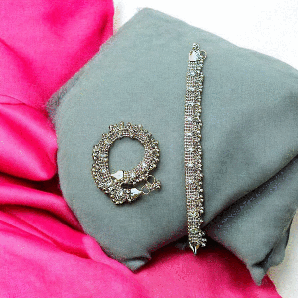 Silver Chain With Mirror Work payal