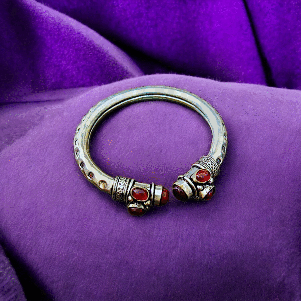 Heavy Silver Red Stone Bracelet