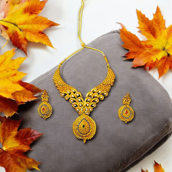 Exclusive Necklace With Golden Work and Earring Set